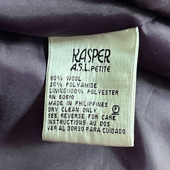 Kasper Womens Blazer Wool Blend Zip Collar Office Purple Knit - Picture 6 of 8